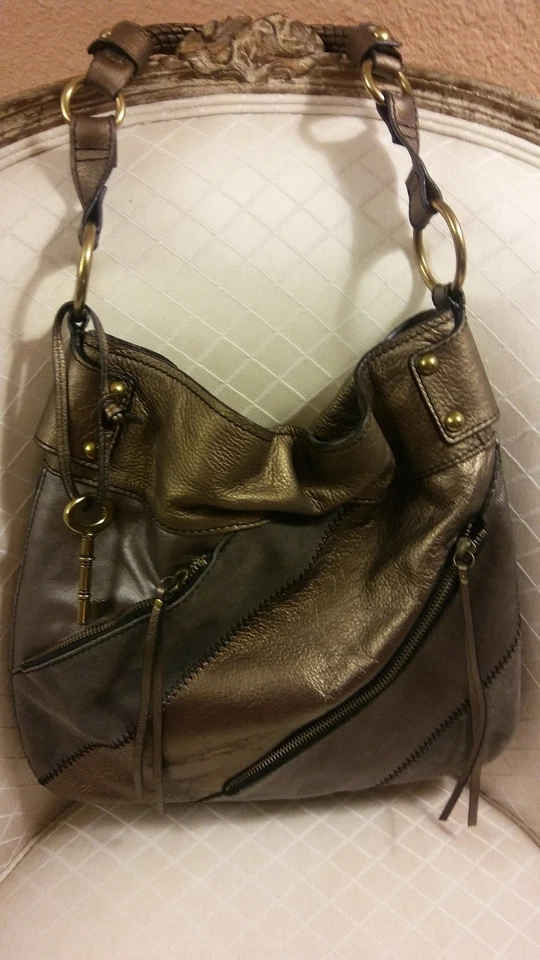 Bolso de Mano Fossil Retazos Bronce​ Marrón Gamuza Cuero Bolso de Hombro  Foto 4 de 4