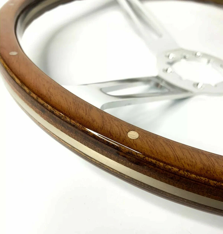 15" Walnut Steering Wheel Cobra Horn Button Adapter For 1968-1978 Ford Mustang - Image 4 of 4