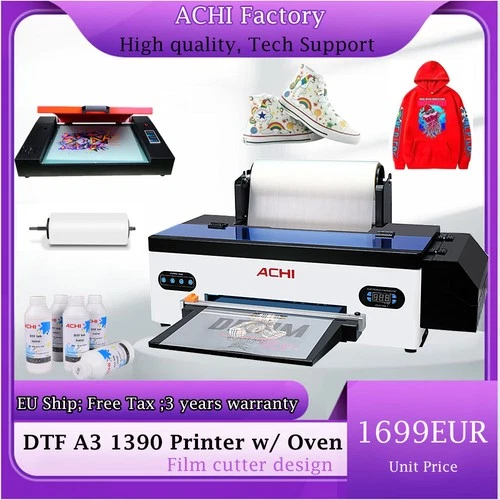 ACHI A3 DTF Printer Direct to Film Epson R1390 Head For T-shirt w/Oven EU Ship