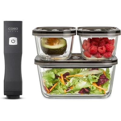 Aspiradora de mano CASO incl. 3 recipientes de vacío latas de almacenamiento de vidrio Zip inalámbrica