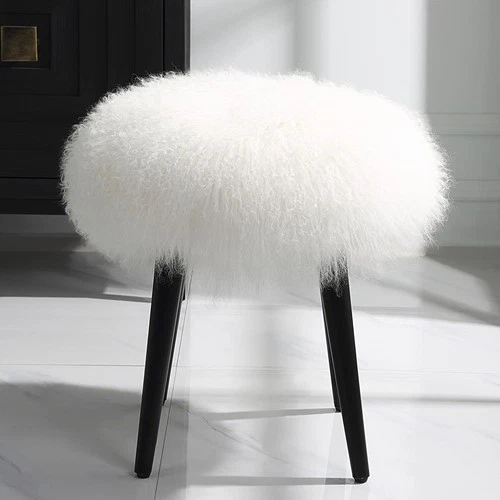 Uttermost 23830 Wooly 18.5 inch White Sheepskin and Matte Black Accent Stool - Picture 4 of 5