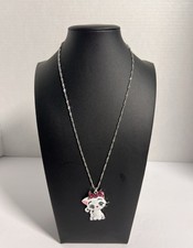 Girls Crystal Cat Necklace Cute Rhinestone Kitty Pendant Adjustable 1.6  H