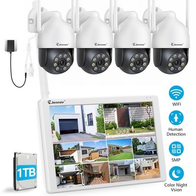 JENNOV 5MP Wireless Audio Home Outdoor CCTV Security Camera System 10CH WIFI NVR