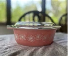 PYREX Pink Floral Oval Glass Casserole With Lid Vintage