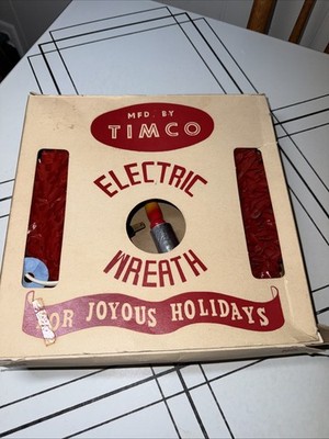 Vintage Timco Christmas Wreath Red Cellophane Lighted Candle Retro Kitsch