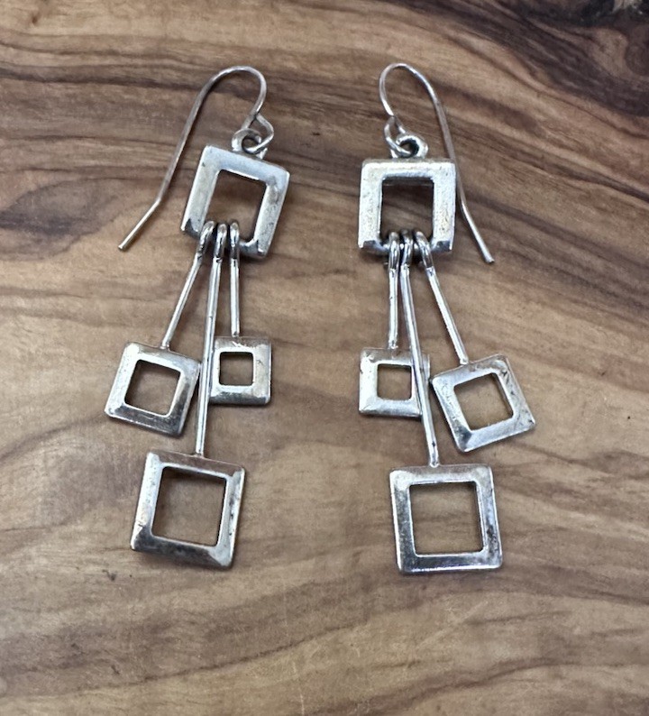 Square geometric silver Tone dangle Hook earrings - image 2
