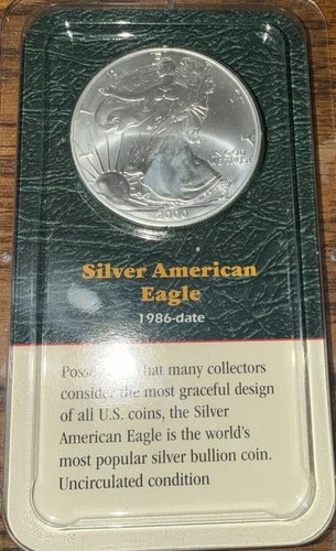 2000 American Silver Eagle $1 Coin 1 oz .999 Fine Silver BU in Littleton Holder