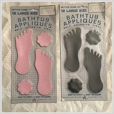 Better Home Bathtub Appliques NOS Vinyl Pink Gray Footprints Flowers 1996