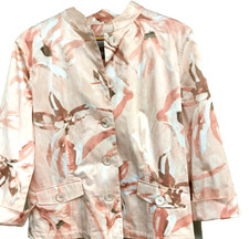 Chico's Size 2  to US size 12 Blazer Jacket Career 3/4 Sleeves Peach White Tan