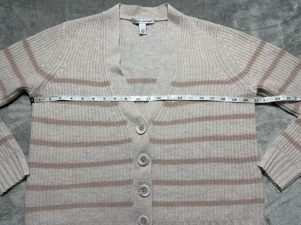 Autumn Cashmere Cardigan Sweater Women’s S Beige Stripes Knit 100% Cashmere - Image 3 of 4
