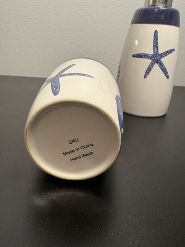 Kohl’s Ivory Coast Lotion Dispenser And Toothbrush Holder Seashells Ocean Fish - 第 5/8 張圖片