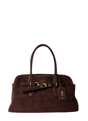 MIU MIU Aventure Large Dark Brown Suede Top Handle Bag New