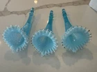 Fenton Blue Opalescent Iridescent Hobnail Epergne Horns replacement set of 3
