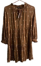 NWT Madewell Women Small Babydoll Dress Viscose Brown&Ivory Flowers 3/4 Sleeve 