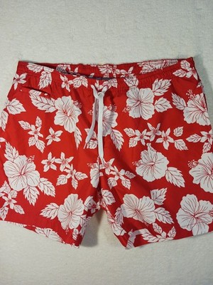 Wings Man's Shorts Red White Floral Sweem Beach Summer Casual Polyester Size XL