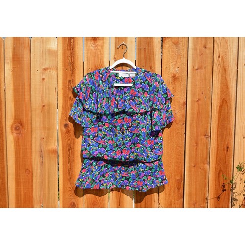 Vintage 1980s Liz Roberts Floral Chiffon Blouse