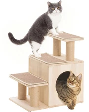 KinoTail 3-in-1 Pet Stairs for Cats, 6.3" 23.6" W × 21.6" H × 13.8" D, Wood 