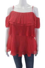 Halston Heritage Womens Ruffle Trim Off The Shoulder Blouse Top Red Size M