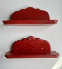 Vintage Handmade Cranberry Wooden Wall Hanging Mini Shelf  Set of 2, 11x4.25x3”