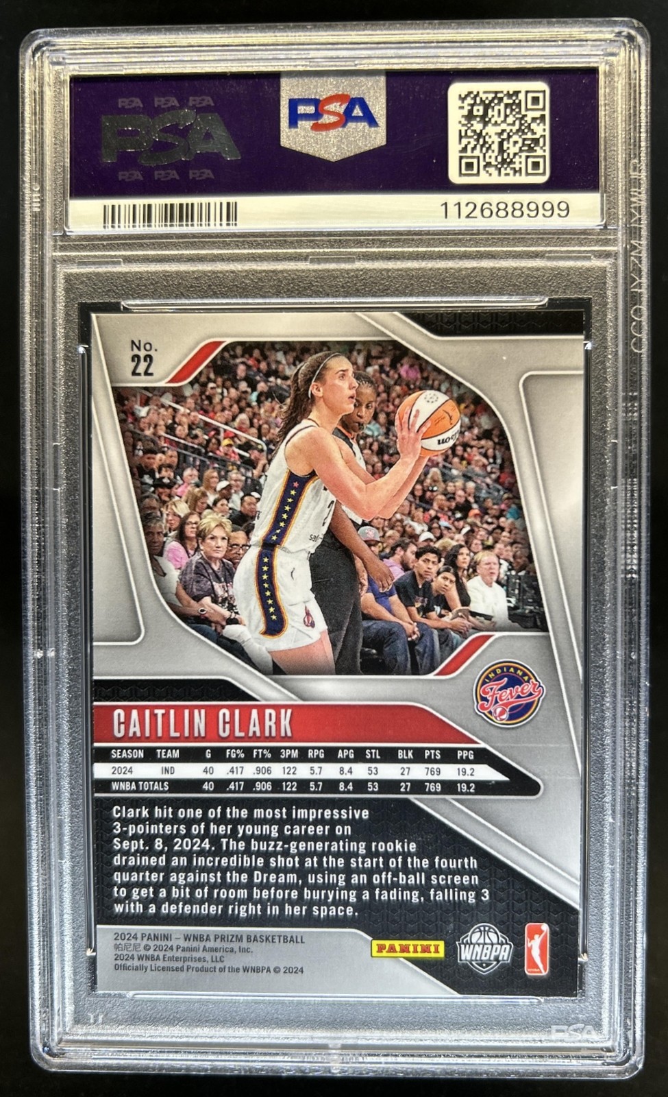 2024 Panini WNBA Prizm Caitlin Clark Rookie RC #22 Fever PSA 10 GEM MINT view 2