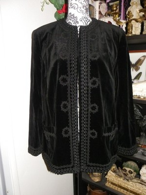 Erhabene Vintage Samt Jacke schwarz bestickt Louis Féraud Dark Gothic Witch