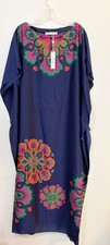 TRINA TURK Theodora Maxi Caftan Dress XS Navy Blue With Floral Design