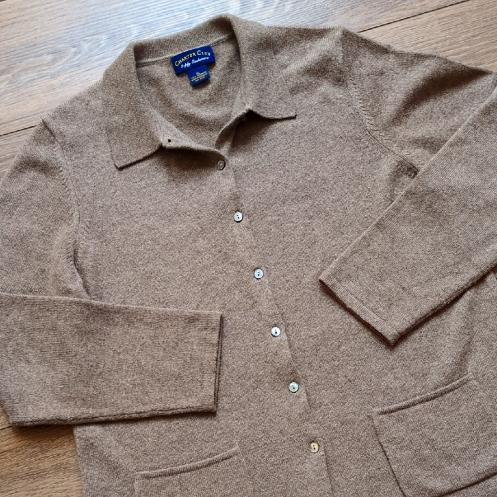 Charter Club 2-ply Cashmere Button Knit Cardigan Sweater - Taupe Brown - XL