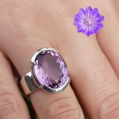 Afrikanischer Amethyst Edelstein Ring 925 Sterling Silber Handarbeit Ring all...