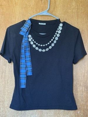 Miu Miu Black crystal embellished bow T-shirt Size S | eBay