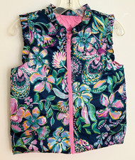 Lilly Pulitzer Reversible Quilted Ruffle Down Vest Girls XL 12/14 Floral