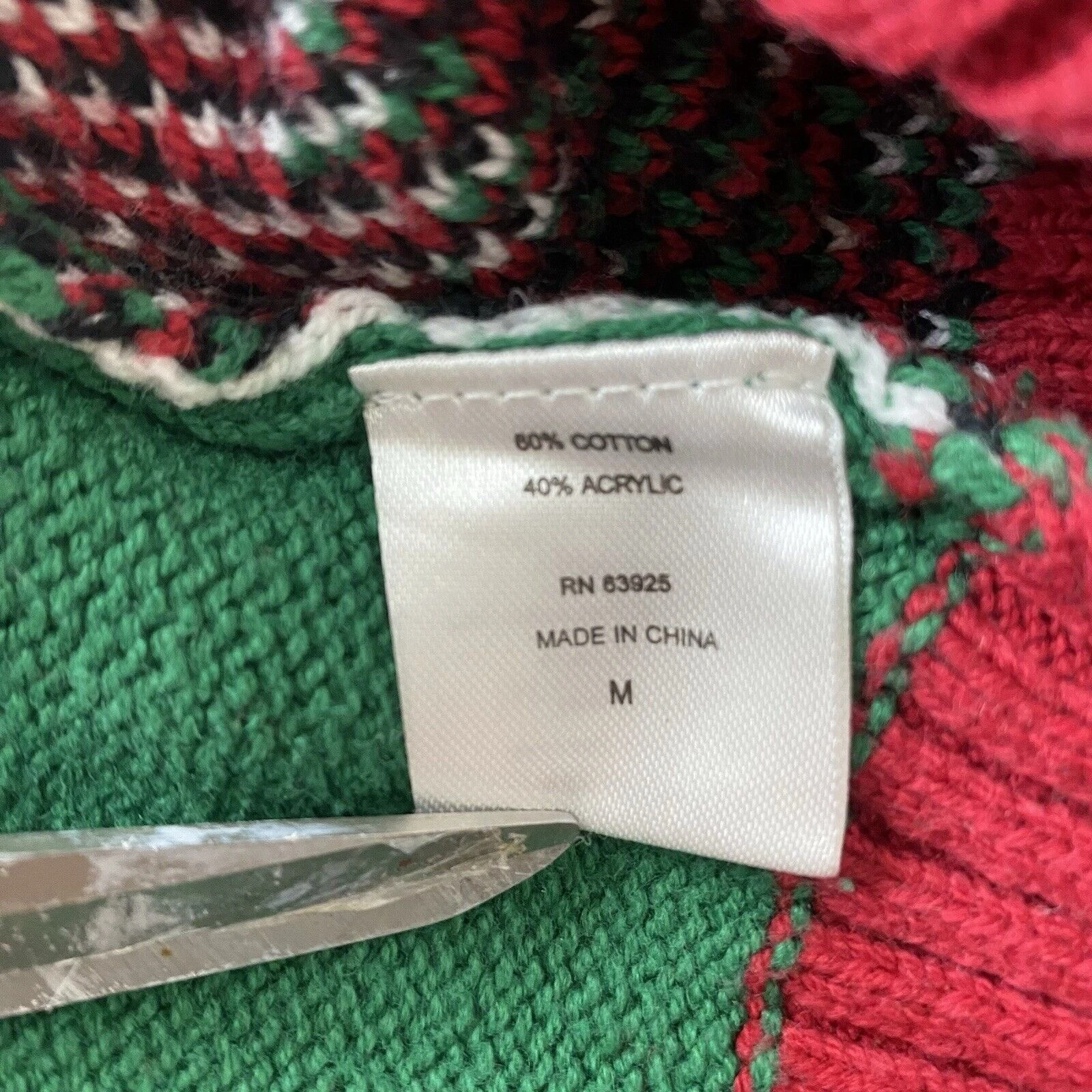 Ugly Christmas Sweater Size Medium Green Santa Snowflake Holiday Cotten Blend