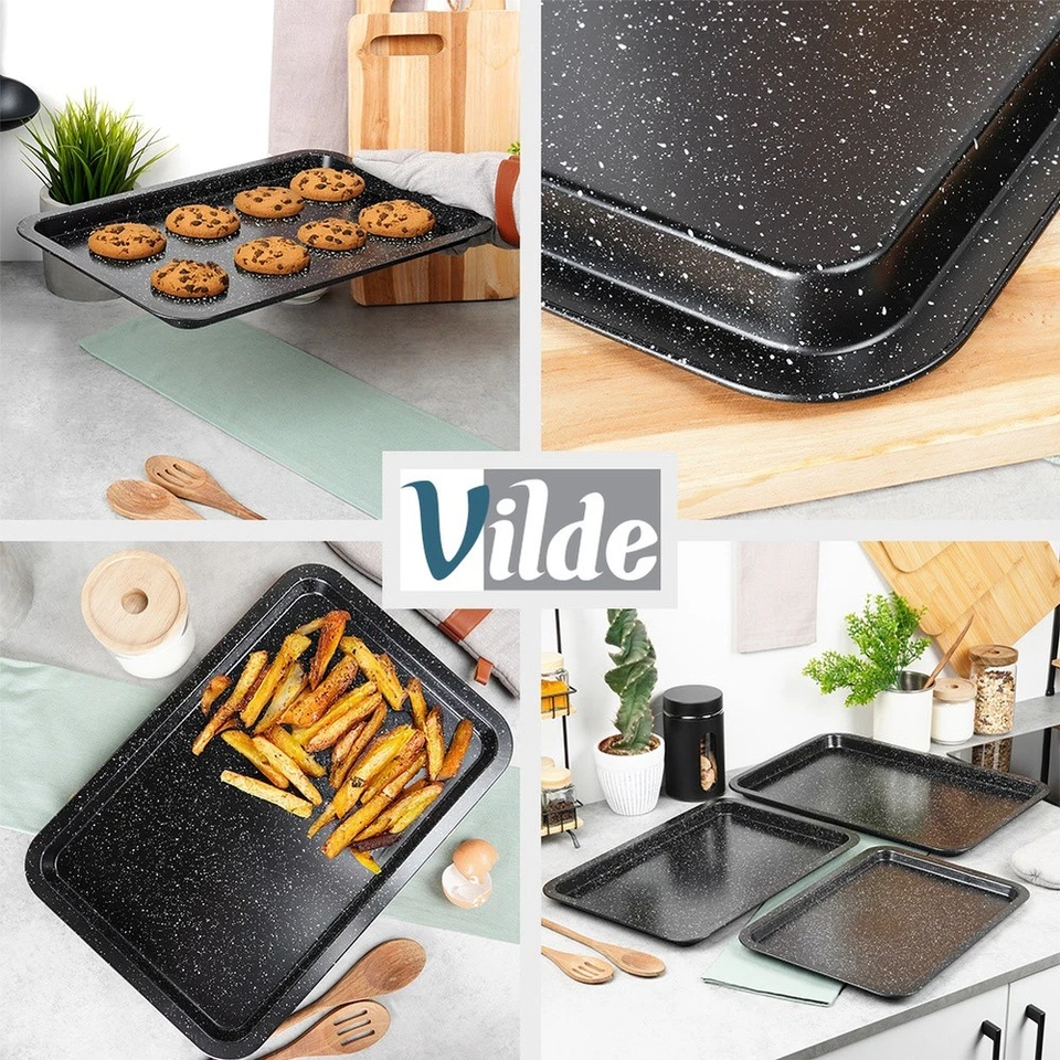 Backblech Granit 43x29/46,5x32,5 cm 2er Set Ofenblech Antihaft Backofen - Bild 4 von 4