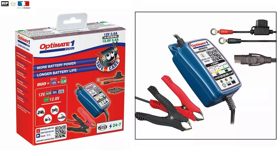 OPTIMATE3 Chargeur de Batterie Moto Quad 12V - TECMATE Optimate 1 Duo TM402-D
