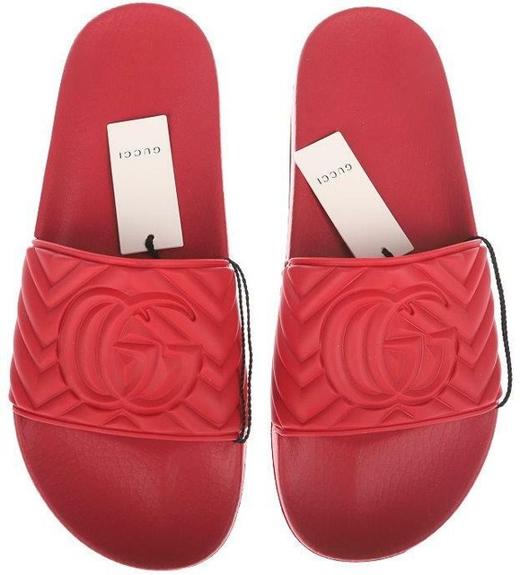 NEW GUCCI MEN'S RED MATELASSE QUILTED RUBBER DOUBLE G SLIDES SHOES 8/US 8.5 | eBay