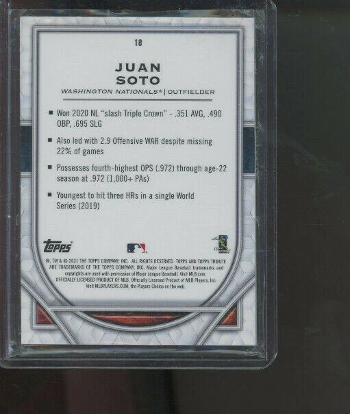 2021 Juan Soto Topps Tribute Base # 18 Washington Nationals - Image 2 of 2