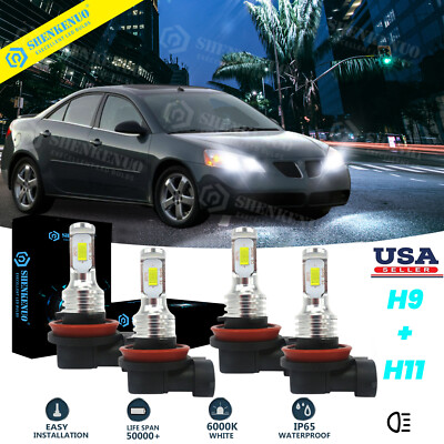 For Pontiac G6 2005-2010 LED Headlight Bulbs Kit H9+H11 High Low Beam 6000K BOYU