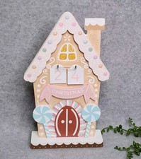 Gingerbread House Advent Calendar Candy Pastel Wood Countdown To Christmas 9.5"