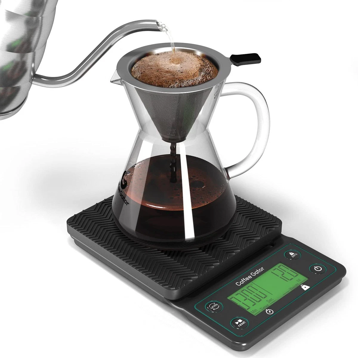 Coffee Gator Digital Scale with Timer - Large, Bright LCD Display - Multifunction Weighing Scale for Coffee Brewing, Food, Drink and General Kitchen