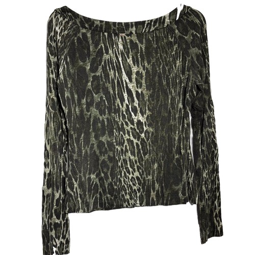 St John Sport W-Med Top Boat Neck Rhinestones Grayish Greens Print Long Sleeves - Picture 4 of 11