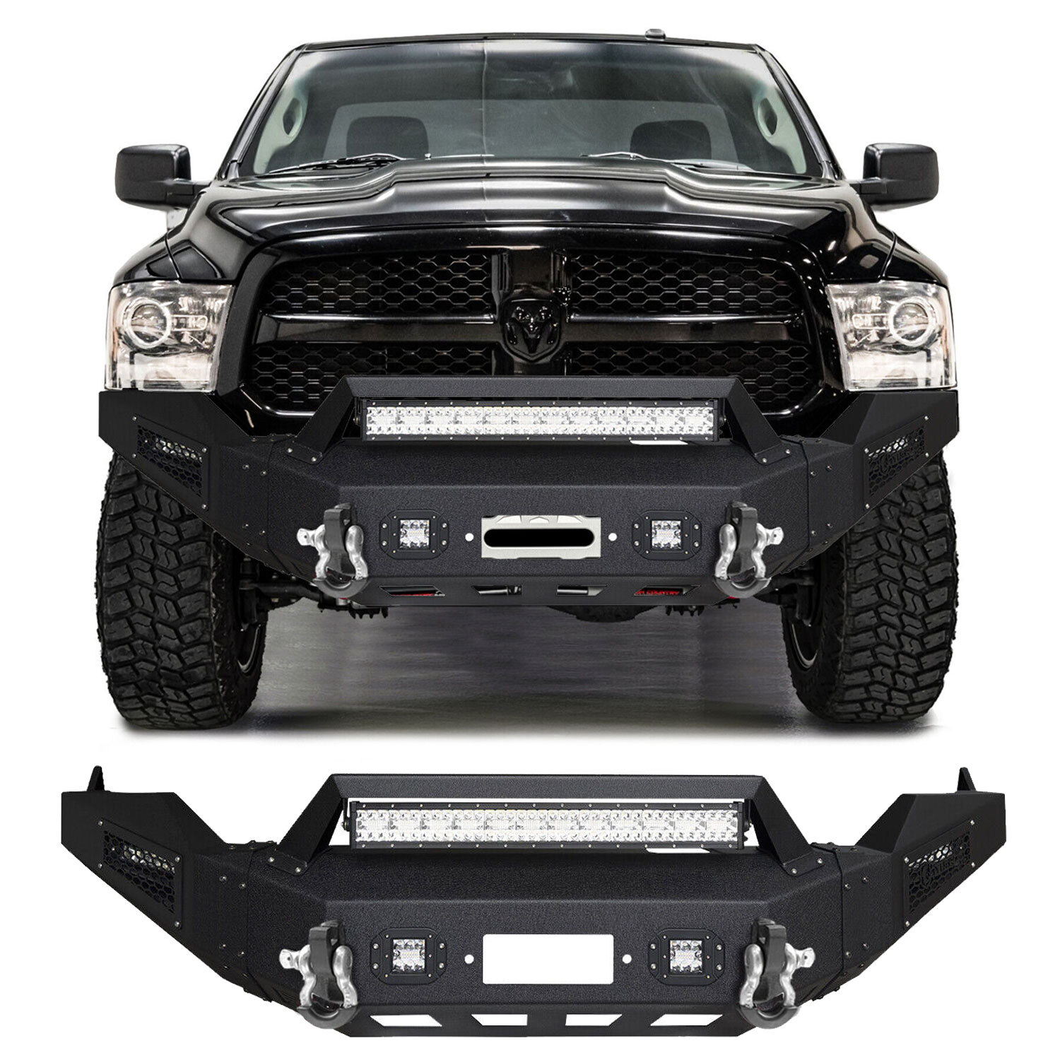 Aaiwa For 2013-2018 Dodge RAM 1500 Textured Steel Front Bumper with LED Lights