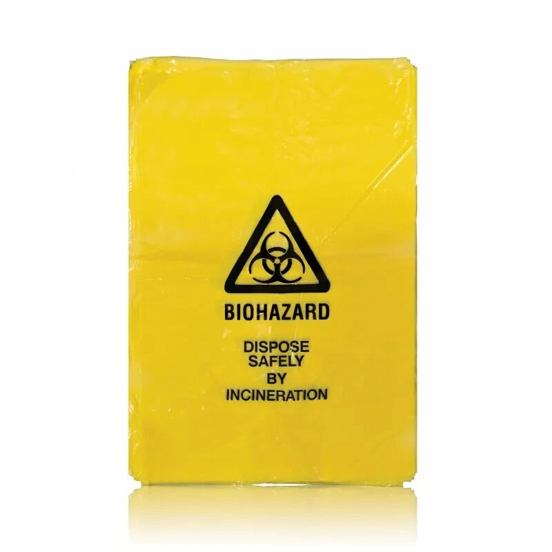 QUALICARE Yellow Clinical Waste Bio Hazard Disposal Incineration Bags - 203mm x 354mm