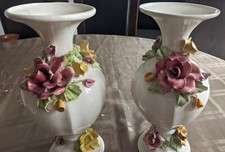 Vintage Capodimonte Porcelain Vases — Set of 2 — Made in Italy Style