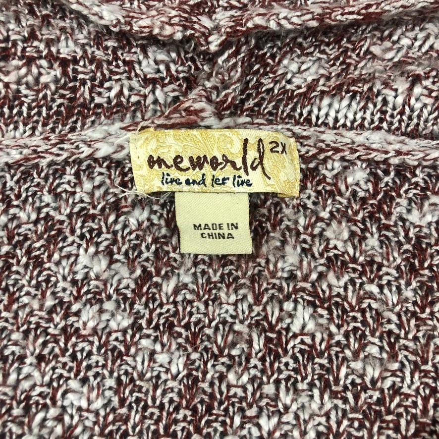 Suéter One World Mujer 2X Plus Rojo Borgoña Con Capucha Mangas Campana Acentos de Encaje Foto 3 de 4