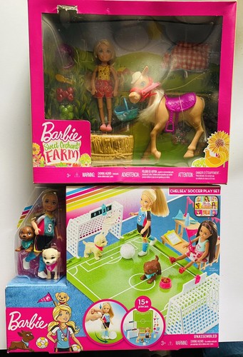 Barbie Dreamhouse Lot Adventures Chelsea Doll Soccer & Sweet Orchard Farm Sets