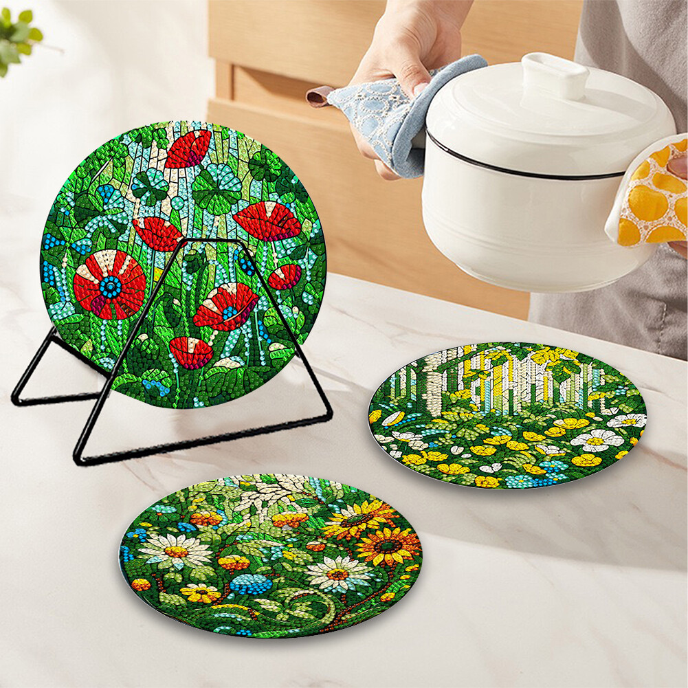 4 Pcs Acrylic Diamond Painted Placemats EcoFriendly Placemat (Garden