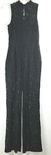Divided H M Jumpsuit Size 4 Tall Black Lace Lined Flare Leg Side Zip High Neck
