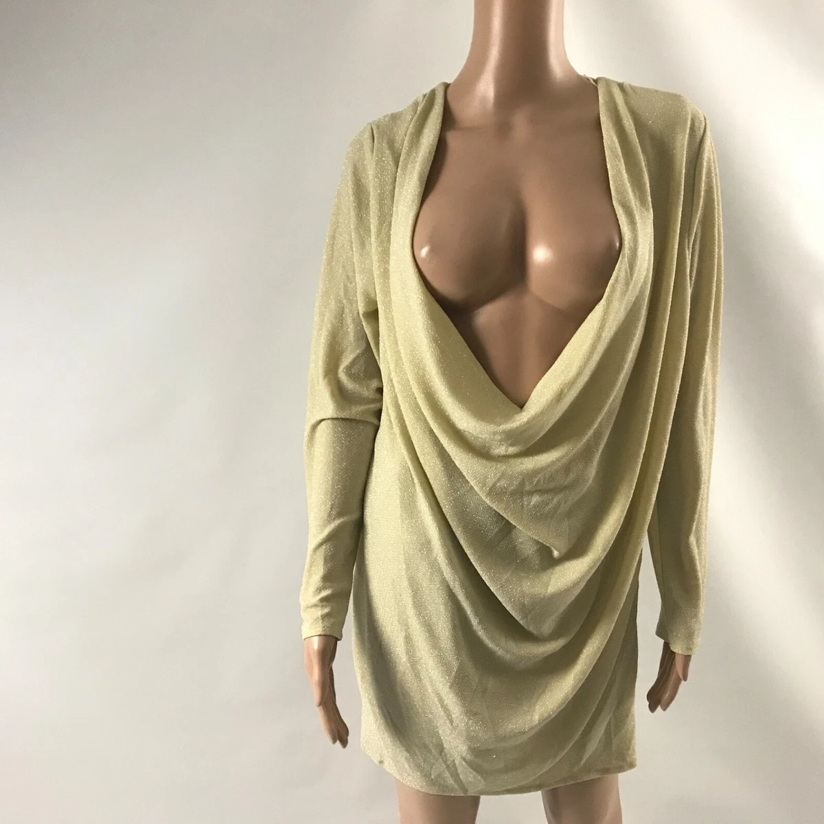 Lioness Caliente Sparkly Plunging Deep Cowl Neck Dress Size S