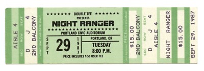 Night Ranger Ticket Vintage 1987 September 29 Portland Civic Auditorium ...