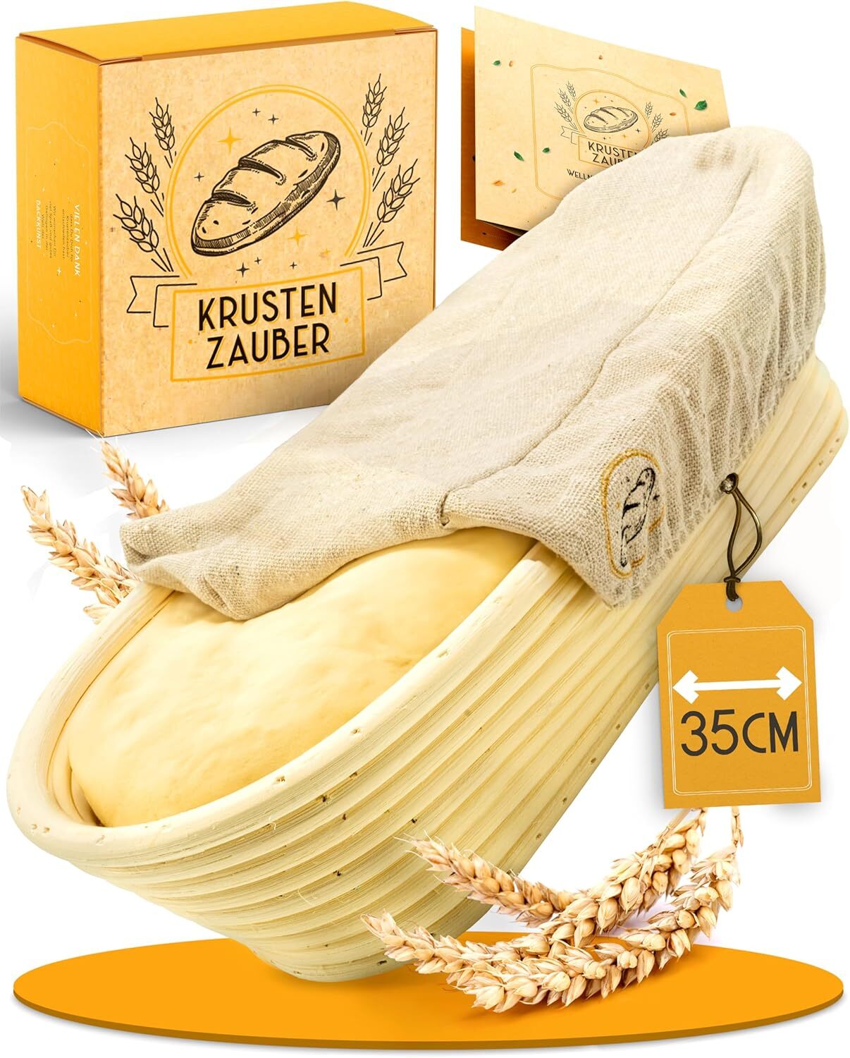 KRUSTENZAUBER Rattan Gärkörbchen mit Gärtuch zum Brotbacken