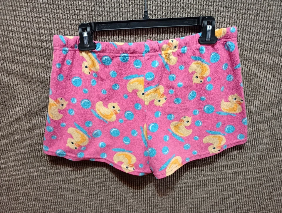 Pantalones Cortos PJ Para Mujer Talla Pequeña Rosa con Patitos de Goma Amarilla y Gotas de Agua Foto 3 de 4